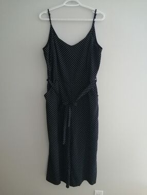 Carolina Belle Wide Leg Crop Jumpsuit Navy White Polka Dots With Pockets Size 10